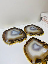 Load image into Gallery viewer, Natural polished Agate Slice drink coasters with Gold Electroplating - Set of 3