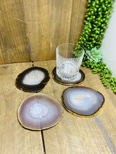 Load image into Gallery viewer, Natural polished Agate Slice drink coasters with Gold Electroplating - Set of 4