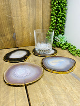 Load image into Gallery viewer, Natural polished Agate Slice drink coasters with Gold Electroplating - Set of 4