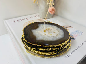 Natural polished Agate Slice drink coasters with Gold Electroplating - Set of 4