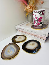 Load image into Gallery viewer, Natural polished Agate Slice drink coasters with Gold Electroplating - Set of 4