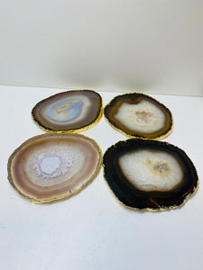 Natural polished Agate Slice drink coasters with Gold Electroplating - Set of 4