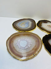 Load image into Gallery viewer, Natural polished Agate Slice drink coasters with Gold Electroplating - Set of 4