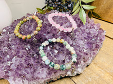 Load image into Gallery viewer, Sterling Silver Oxidized Leaf Bracelet – Natural Gemstone Beads (Moss Agate, Rose Quartz, Unakite)