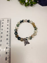 Load image into Gallery viewer, Sterling Silver Oxidized Leaf Bracelet – Natural Gemstone Beads (Moss Agate, Rose Quartz, Unakite)