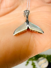 Load image into Gallery viewer, Sterling Silver Oxidized Whale Tail Pendant with Natural Shell – Ocean Lover’s Jewellery