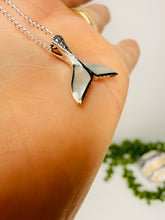 Load image into Gallery viewer, Sterling Silver Oxidized Whale Tail Pendant with Natural Shell – Ocean Lover’s Jewellery