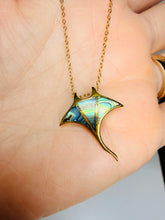 Load image into Gallery viewer, Sterling Silver Stingray Pendant – 18K Gold‑Plated Ocean Jewelry with Shell Detailing