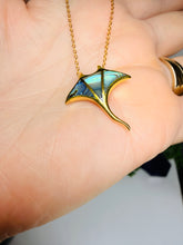 Load image into Gallery viewer, Sterling Silver Stingray Pendant – 18K Gold‑Plated Ocean Jewelry with Shell Detailing