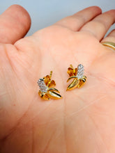 Load image into Gallery viewer, 🍌 Sterling Silver, plated with 18K yellow gold Banana Stud Earrings – 925 Gold‑Plated Banana Earrings with Simulated Diamonds