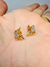 Load image into Gallery viewer, 🍌 Sterling Silver, plated with 18K yellow gold Banana Stud Earrings – 925 Gold‑Plated Banana Earrings with Simulated Diamonds