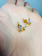 Load image into Gallery viewer, 🍌 Sterling Silver, plated with 18K yellow gold Banana Stud Earrings – 925 Gold‑Plated Banana Earrings with Simulated Diamonds