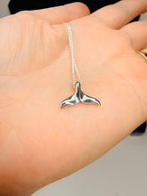 Load image into Gallery viewer, Tiny Sterling Silver Whale Tail Pendant – Minimalist Ocean Necklace Charm (13×10mm)