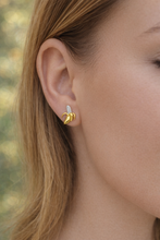 Load image into Gallery viewer, 🍌 Sterling Silver, plated with 18K yellow gold Banana Stud Earrings – 925 Gold‑Plated Banana Earrings with Simulated Diamonds