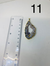 Load image into Gallery viewer, Natural Agate Geode pendant with Gold Electroplating around the edges and Amethyst point in the middle - necklace