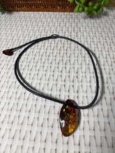 Load image into Gallery viewer, Amber necklace and pendant on leather - necklace