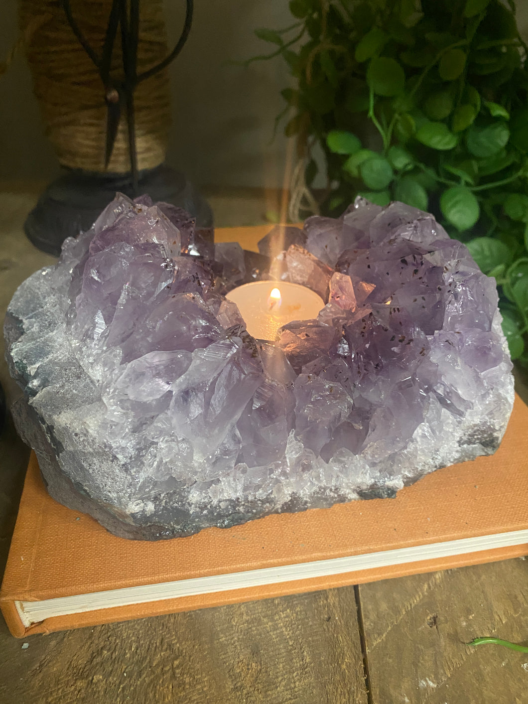 Amethyst Crystal tea light candle holder - home décor