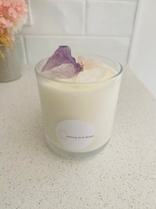 Large Amethyst, Rose Quartz and Clear Quartz natural soy Candle - Large size (285g)