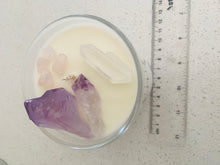 Load image into Gallery viewer, Large Amethyst, Rose Quartz and Clear Quartz natural soy Candle - Large size (285g)