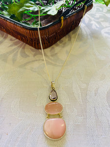 Amethyst, Rose Quartz and Pink Opalite Stirling silver pendant - necklace