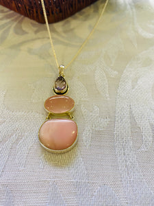 Amethyst, Rose Quartz and Pink Opalite Stirling silver pendant - necklace