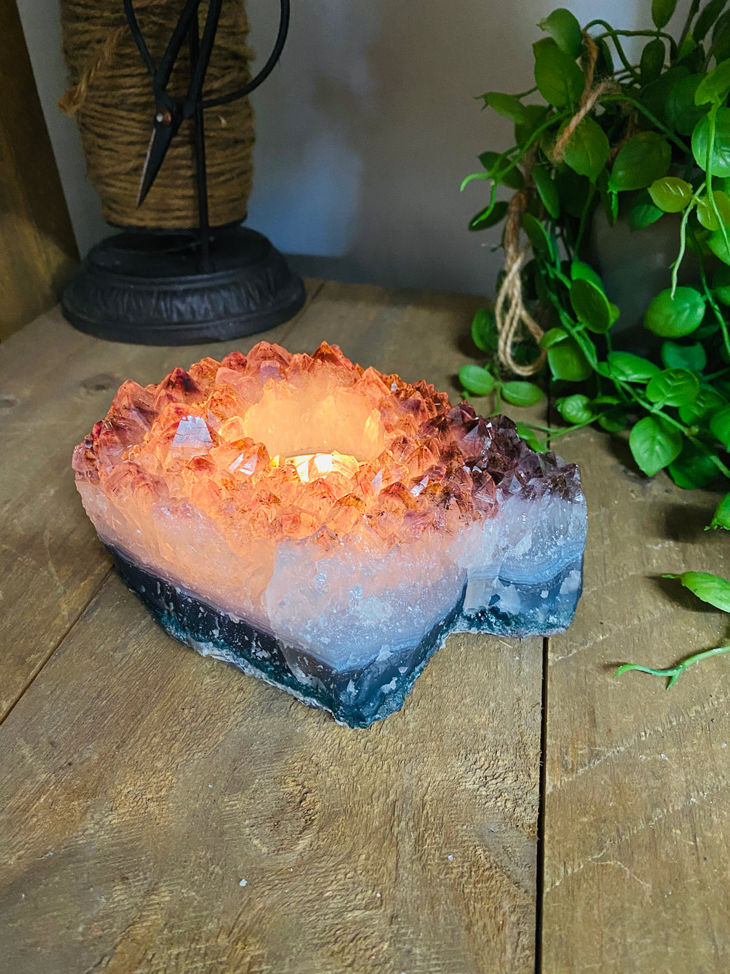 Amethyst Crystal tea light candle holder