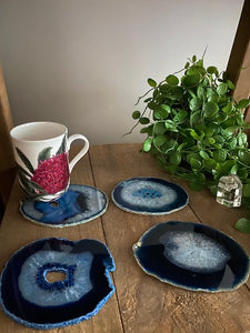 Blue polished Agate Slice coasters- set of 4