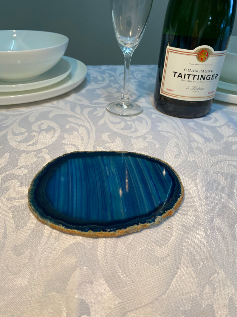 Blue polished Agate Slice drink coaster