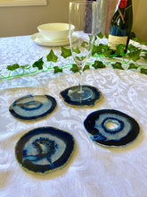 Load image into Gallery viewer, Blue polished Agate Slice drink coasters - set of 4 BCMD012