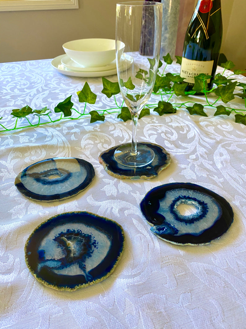 Blue polished Agate Slice drink coasters - set of 4 BCMD012