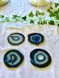 Blue polished Agate Slice drink coasters - set of 4 BCMD012