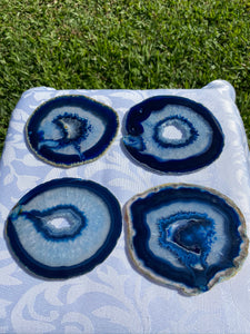 Blue polished Agate Slice drink coasters - set of 4 BCMD012