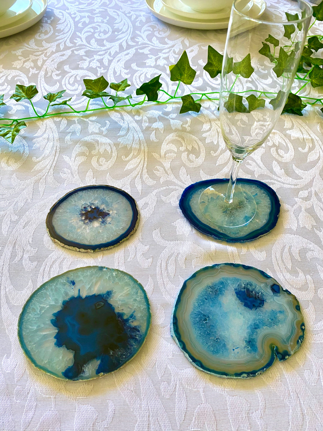 Blue polished Agate Slice drink coasters - set of 4 BCMD016