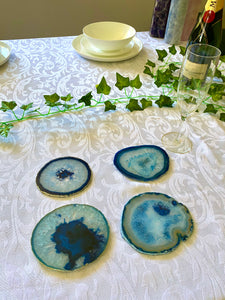 Blue polished Agate Slice drink coasters - set of 4 BCMD016