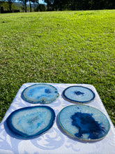 Load image into Gallery viewer, Blue polished Agate Slice drink coasters - set of 4 BCMD016