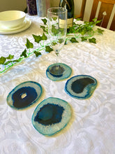 Load image into Gallery viewer, Blue polished Agate Slice drink coasters - set of 4 BCMD017