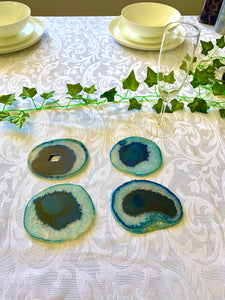 Blue polished Agate Slice drink coasters - set of 4 BCMD017