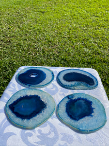Blue polished Agate Slice drink coasters - set of 4 BCMD017
