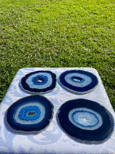 Blue polished Agate Slice drink coasters - set of 4 BCMD020