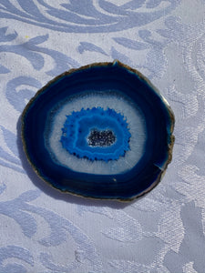 v\Blue polished Agate Slice drink coasters - set of 4 BCMD020