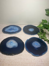 Load image into Gallery viewer, Blue polished Agate Slice drink coasters - set of 4
