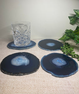 Blue polished Agate Slice drink coasters - set of 4