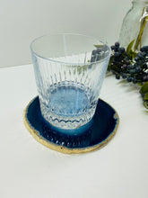 Load image into Gallery viewer, Blue polished Agate Slice drink coaster with Gold Electroplating around the edges