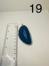 Load image into Gallery viewer, Blue Agate polished slice pendant with Gold Electroplating around the edges - necklace