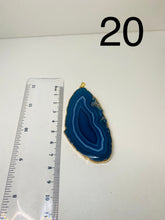 Load image into Gallery viewer, Blue Agate polished slice pendant with Gold Electroplating around the edges - necklace