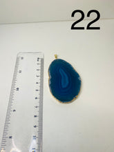 Load image into Gallery viewer, Blue Agate polished slice pendant with Gold Electroplating around the edges - necklace