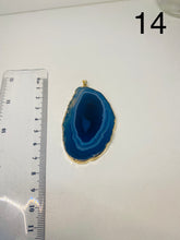 Load image into Gallery viewer, Blue Agate polished slice pendant with Gold Electroplating around the edges - necklace