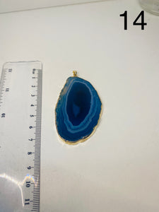 Blue Agate polished slice pendant with Gold Electroplating around the edges - necklace