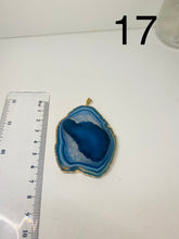 Load image into Gallery viewer, Blue Agate polished slice pendant with Gold Electroplating around the edges - necklace