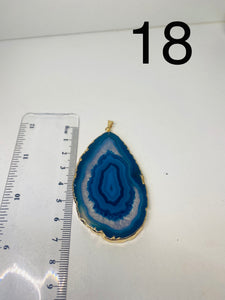 Blue Agate polished slice pendant with Gold Electroplating around the edges - necklace